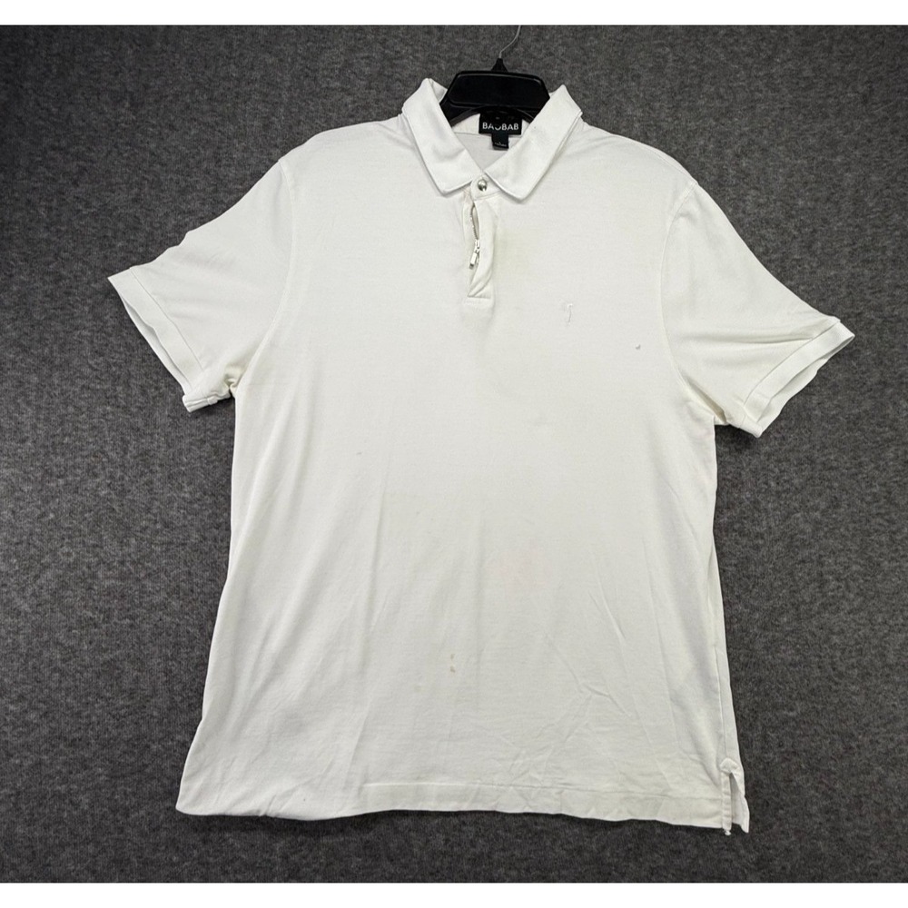 BAOBAB Mens Large White Pima Cotton Polo Shirt Modern Zipper Placket - Picture 3 of 8